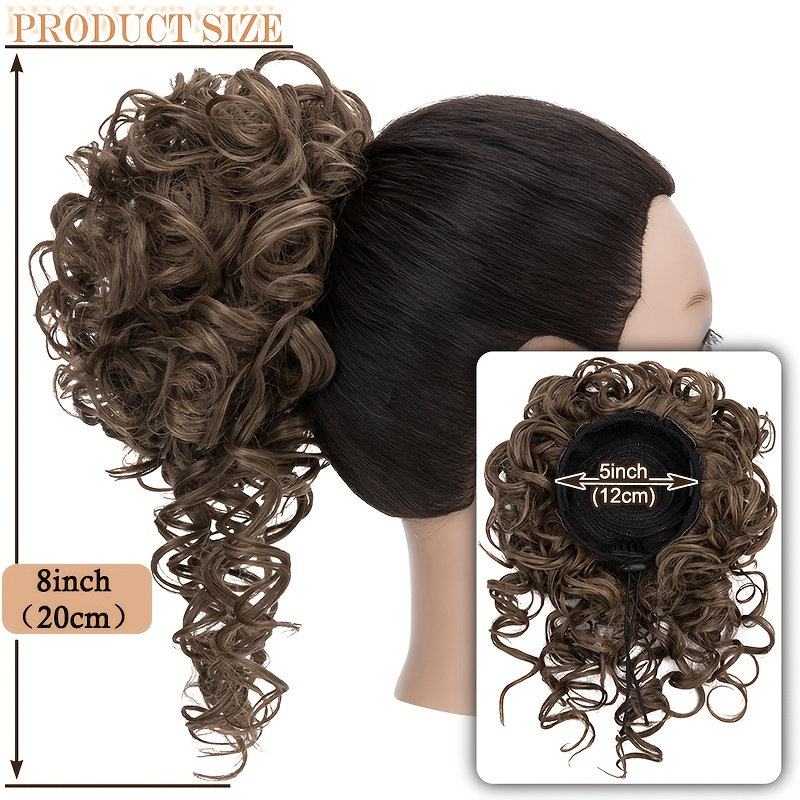 afro puff drawstring ponytail extensions short   scrunchie messy bun pony tail hair piece extra thick wavy pony tails synthetic soft pineapple updo hairpiece 8inch 20  blonde brown gray ombre for christmas   use details 3