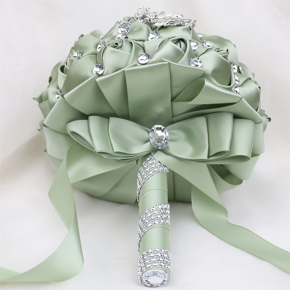 zamonaviy to'y buketi, yalt-yultilaydigan kristallar bilan polyester va spandeks, qo'l bilan ushlash uchun to'y gulchambari, w445 tafsilotlari 5