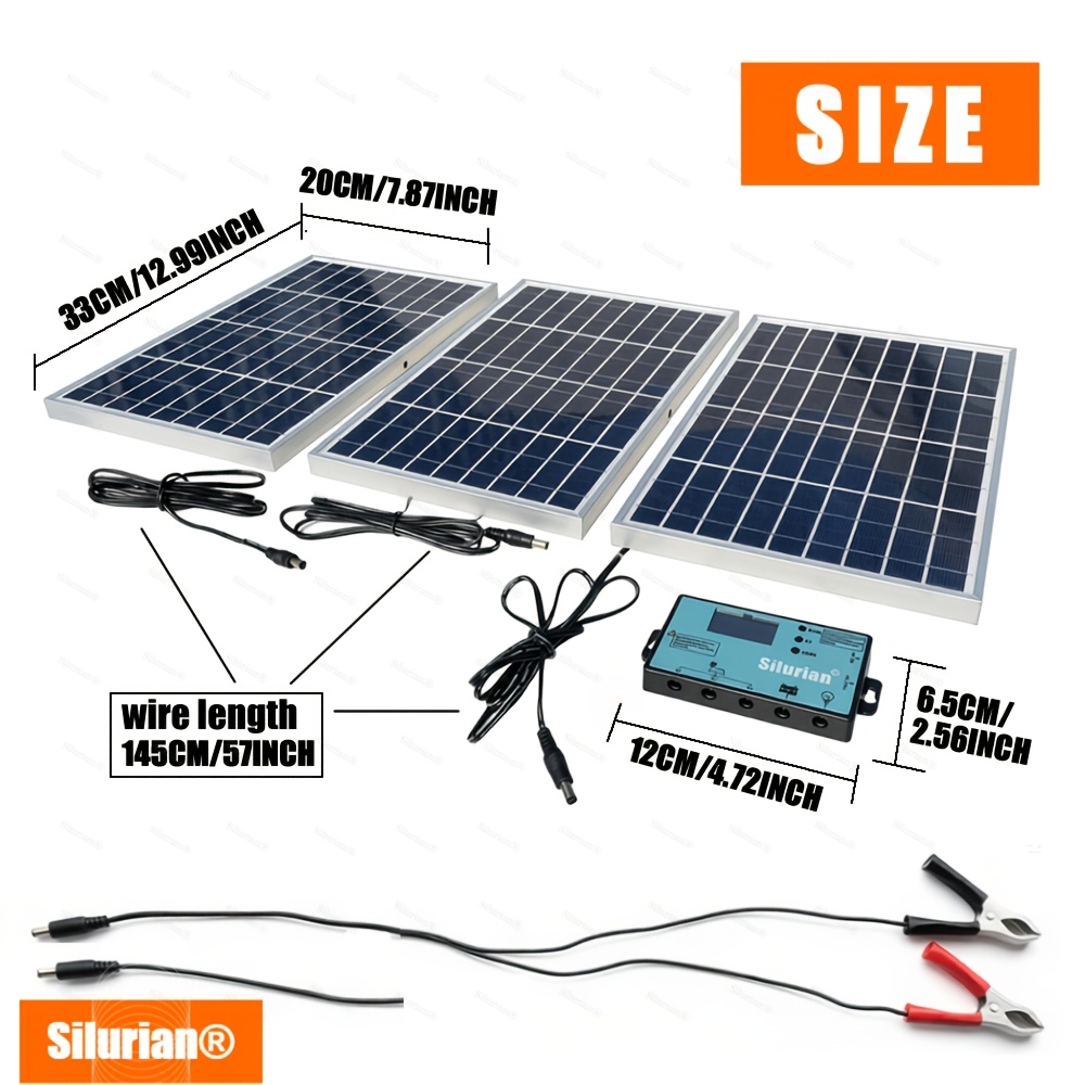 Kit de panel solar Silurian 1pc/2pcs/3pcs + 1 conector rápido 30A, controlador solar, ideal para cargar equipos como patios, camping al aire libre, vehículos recreativos (RV) y monitorear luces de calle
