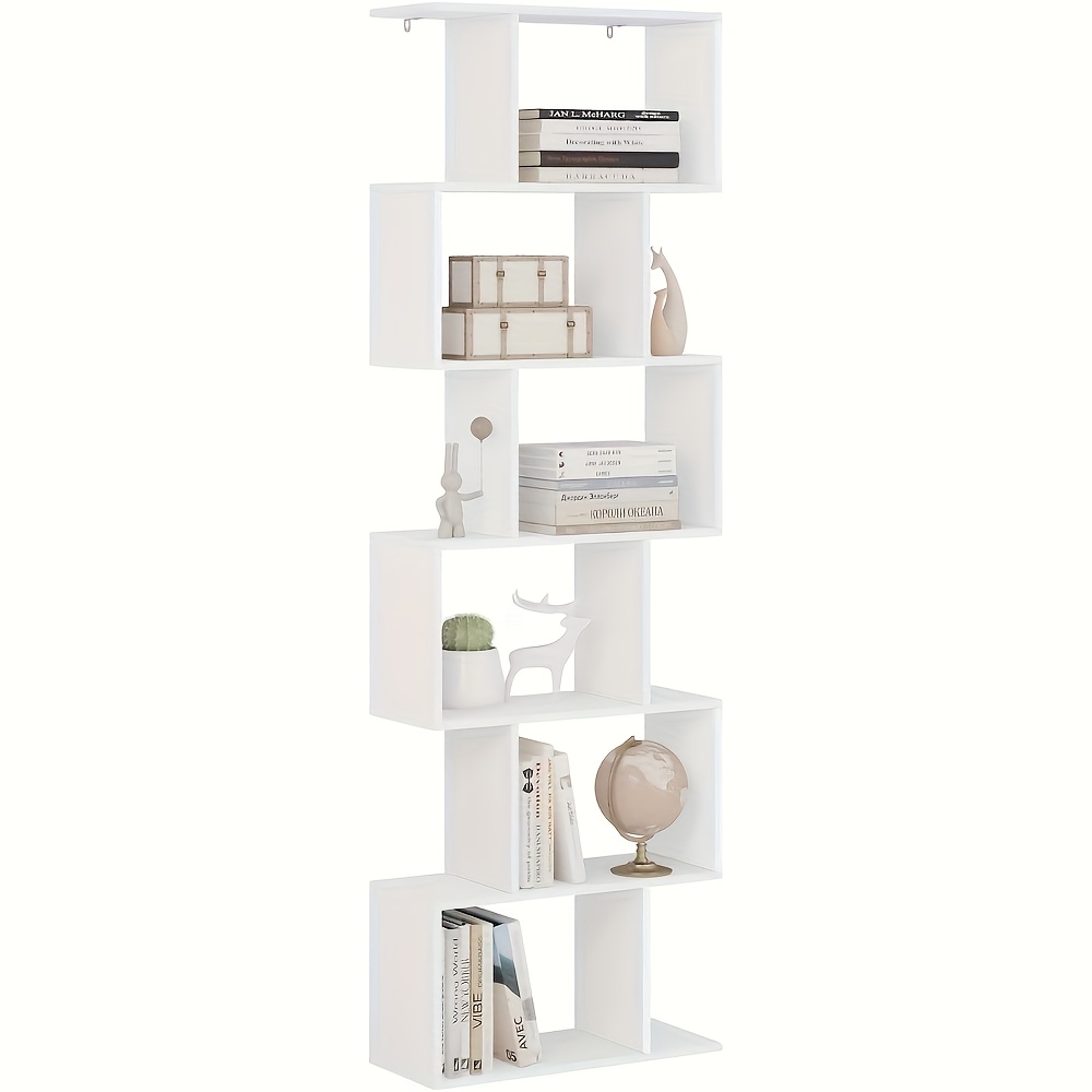 Image of 1pc, 6-layer Bookcase, White Shelves, , , Bookcase, Vertical Shelves, Storage Rack, Office Shelves, Room Partition, Suitable For Office, Conference Room And Office, 60 X 189.5 X 24cm