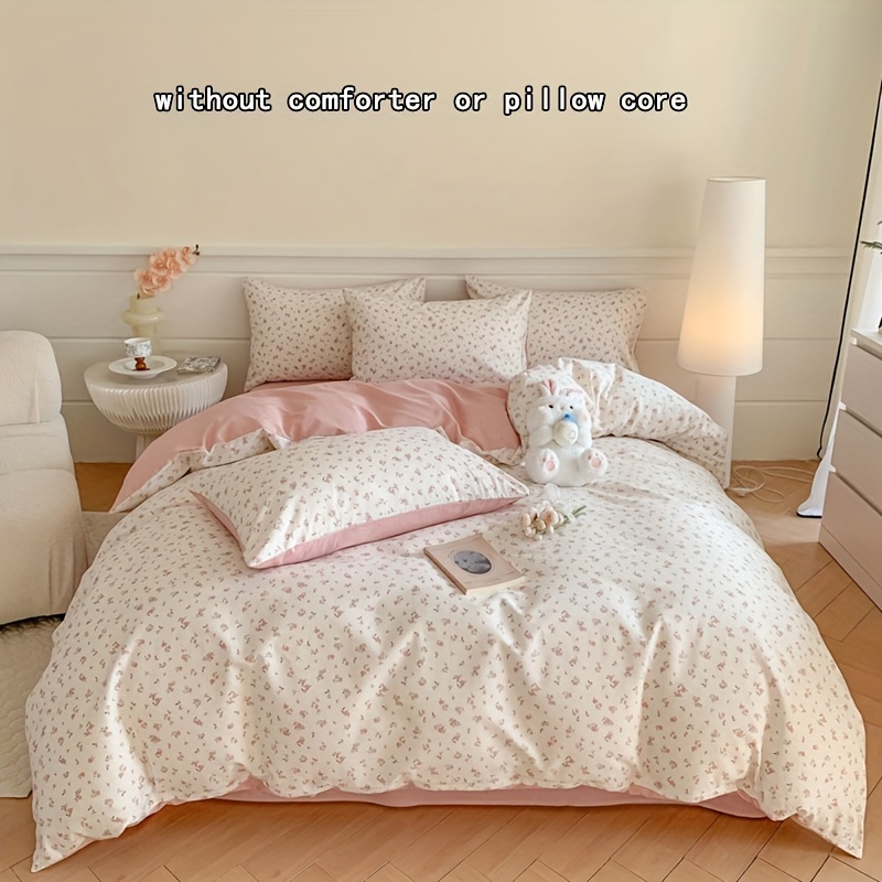

3pcs Fresh Floral Cotton Duvet Cover & 2 Pillowcases, 40s Density, Soft Bedding Set, Home Bedroom Decor Without Comforter Or Pillow Core