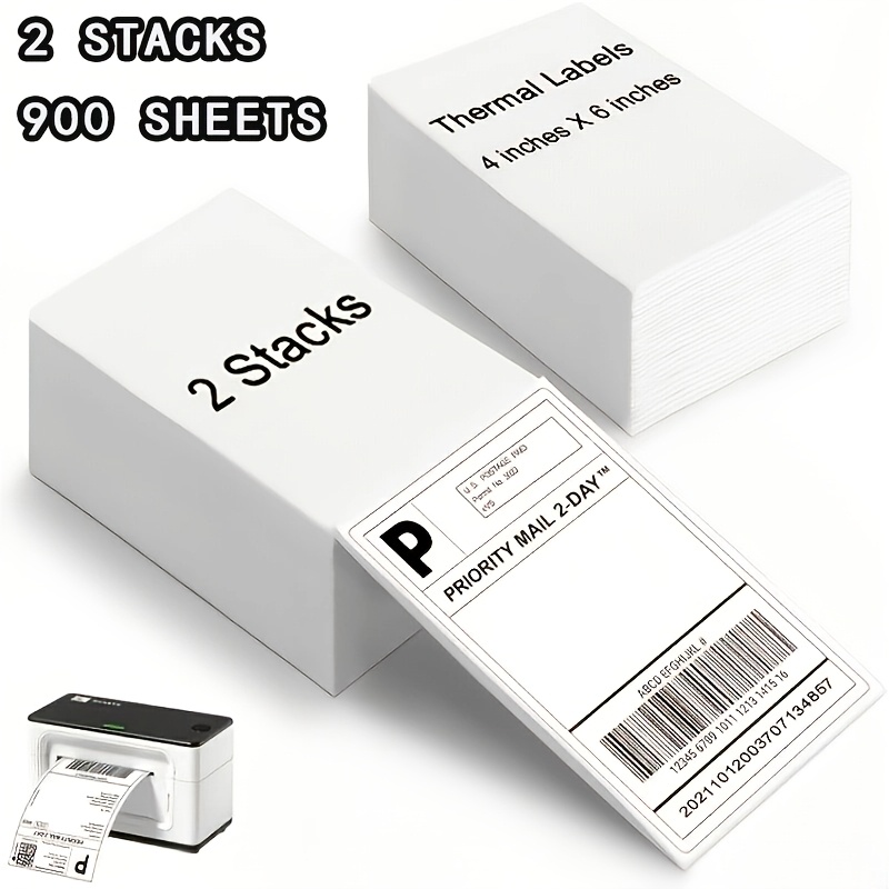 4"x6" Direct Thermal Label Paper, Folded Continuous Thermal Shipping Labels (4x6 Inches), White Mailing Labels. Compatible With Thermal Label Printers. Self-adhesive Labels (2 Reams/900 Sheets)