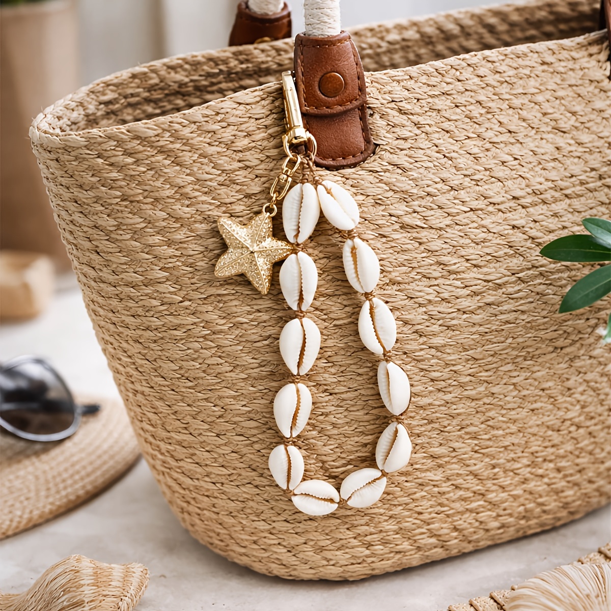 TEMU Bohemian Style Seashell Keychain Phone Charm, Starfish Bag Pendant, Creative Car Key Ring Pendant