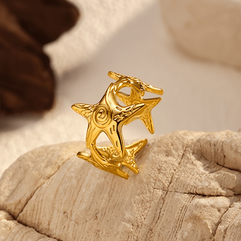 2pc Ocean Style Starfish Shell Ring Set for Women