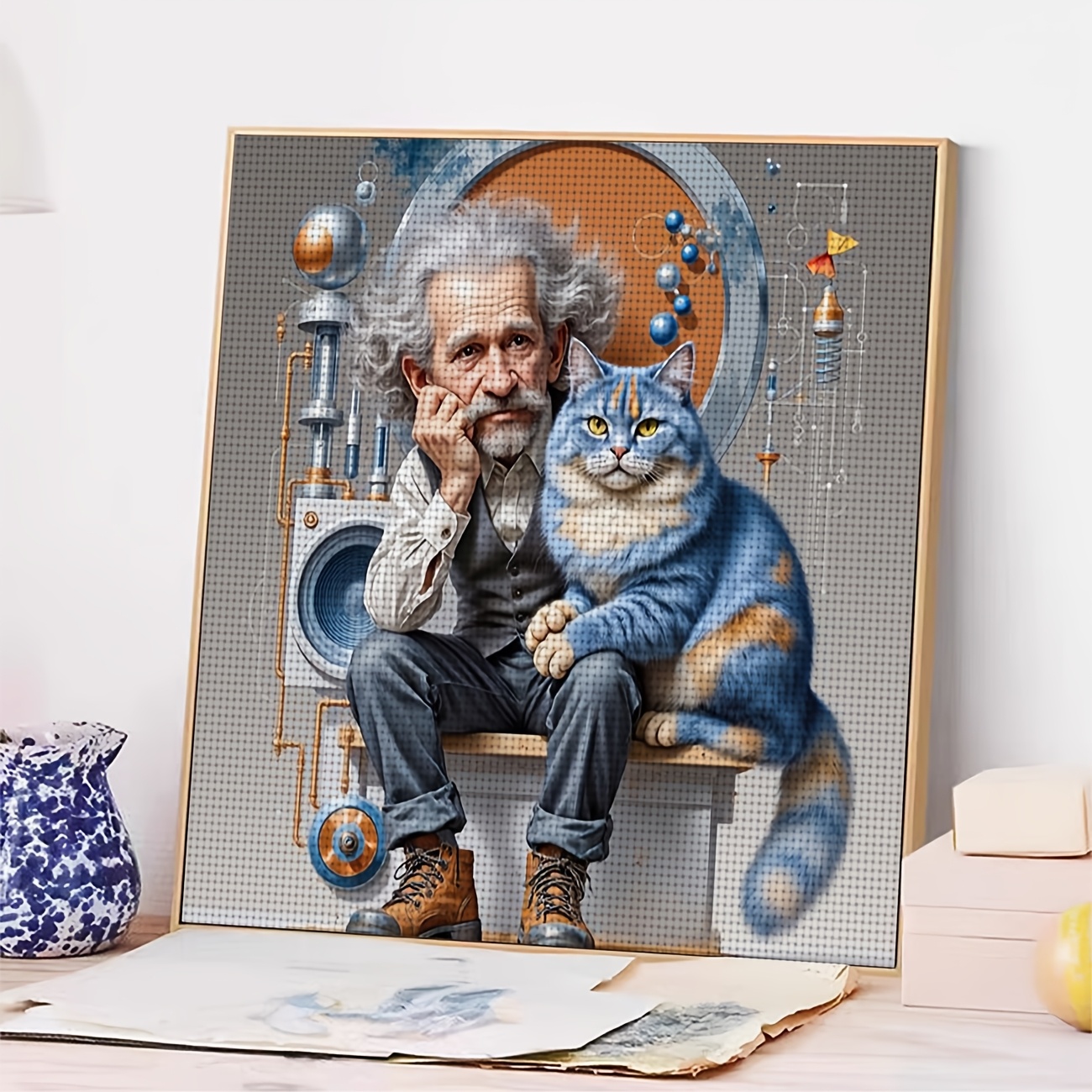 Cross Stitch Kit "Old and Blue Cat" Pattern for Beginners