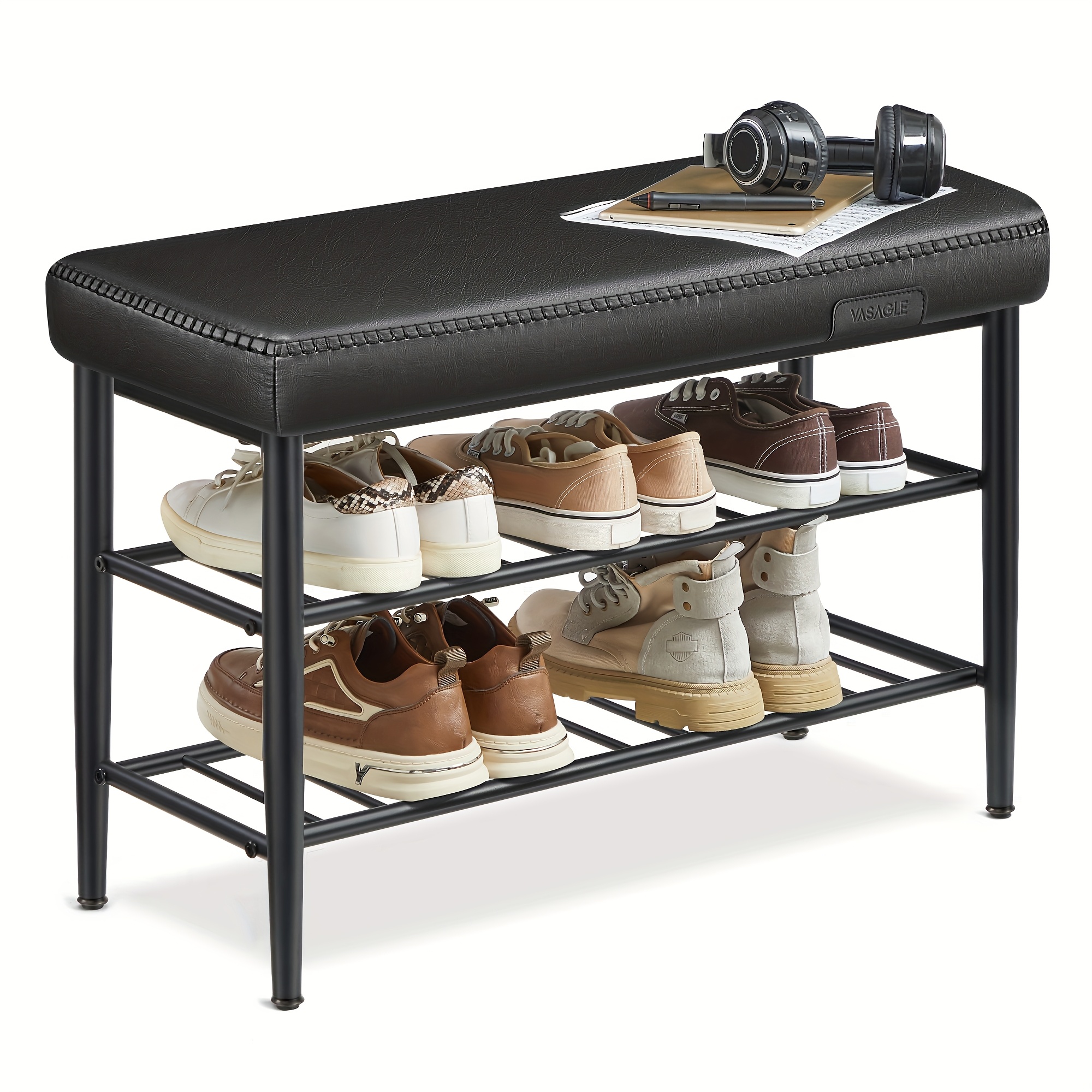E-shop EKHO Collection Mid-Century Modern PU Aufbewahrungsbank mit Steppung – Schuhbank & Flurmöbel, gepolstert, geeignet für Eingangsbereich, schmale