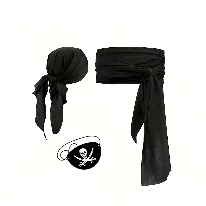 TEMU A 3pcs Halloween Cosplay Pirate Outfit Including A Pirate Scarf, Belt, And Eye Patch, Suitable For Role-playing, Masquerade Balls, And Festive Party Supplies