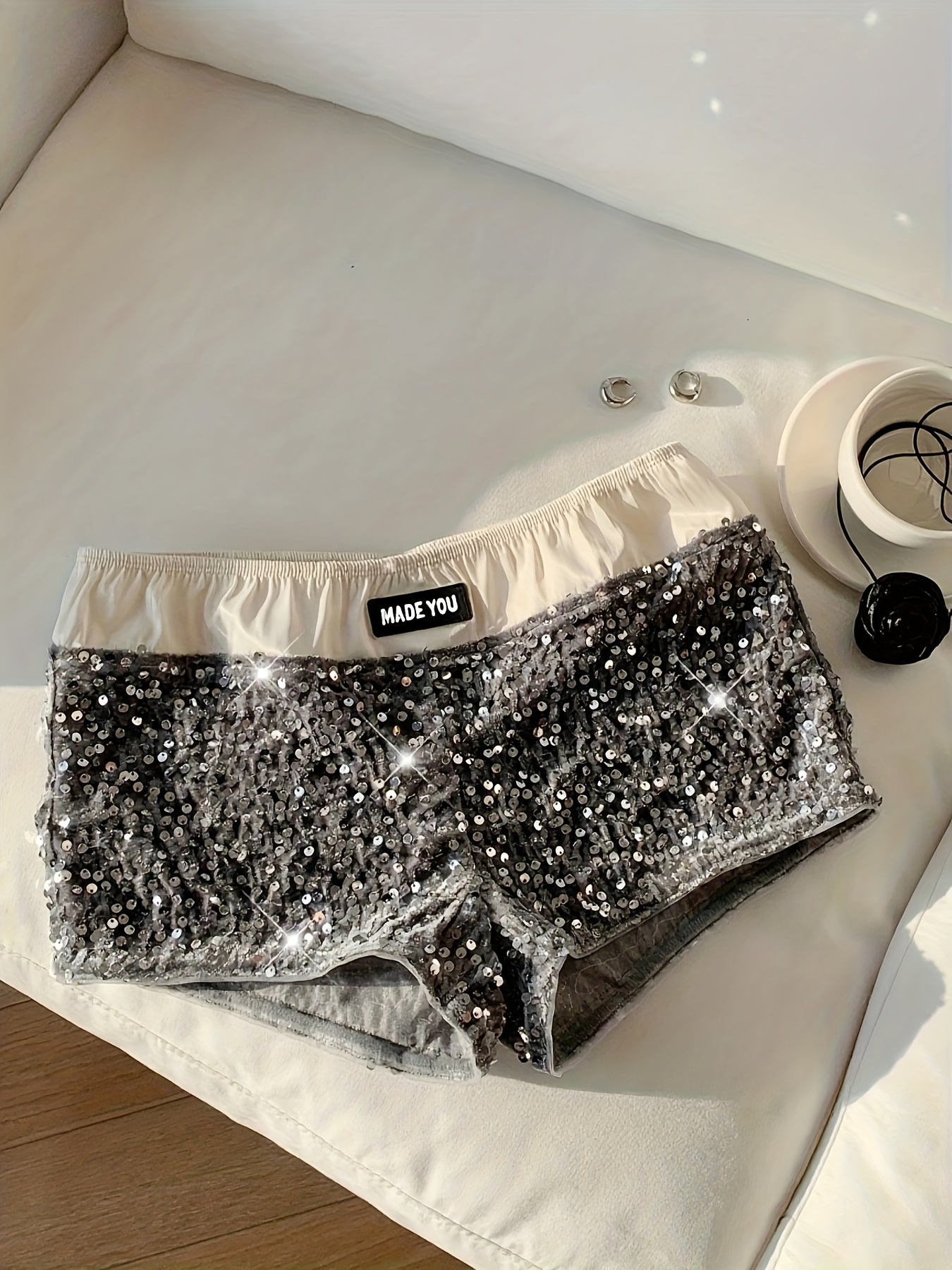 pantalones cortos elegantes mujer lentejuelas Temu Uruguay