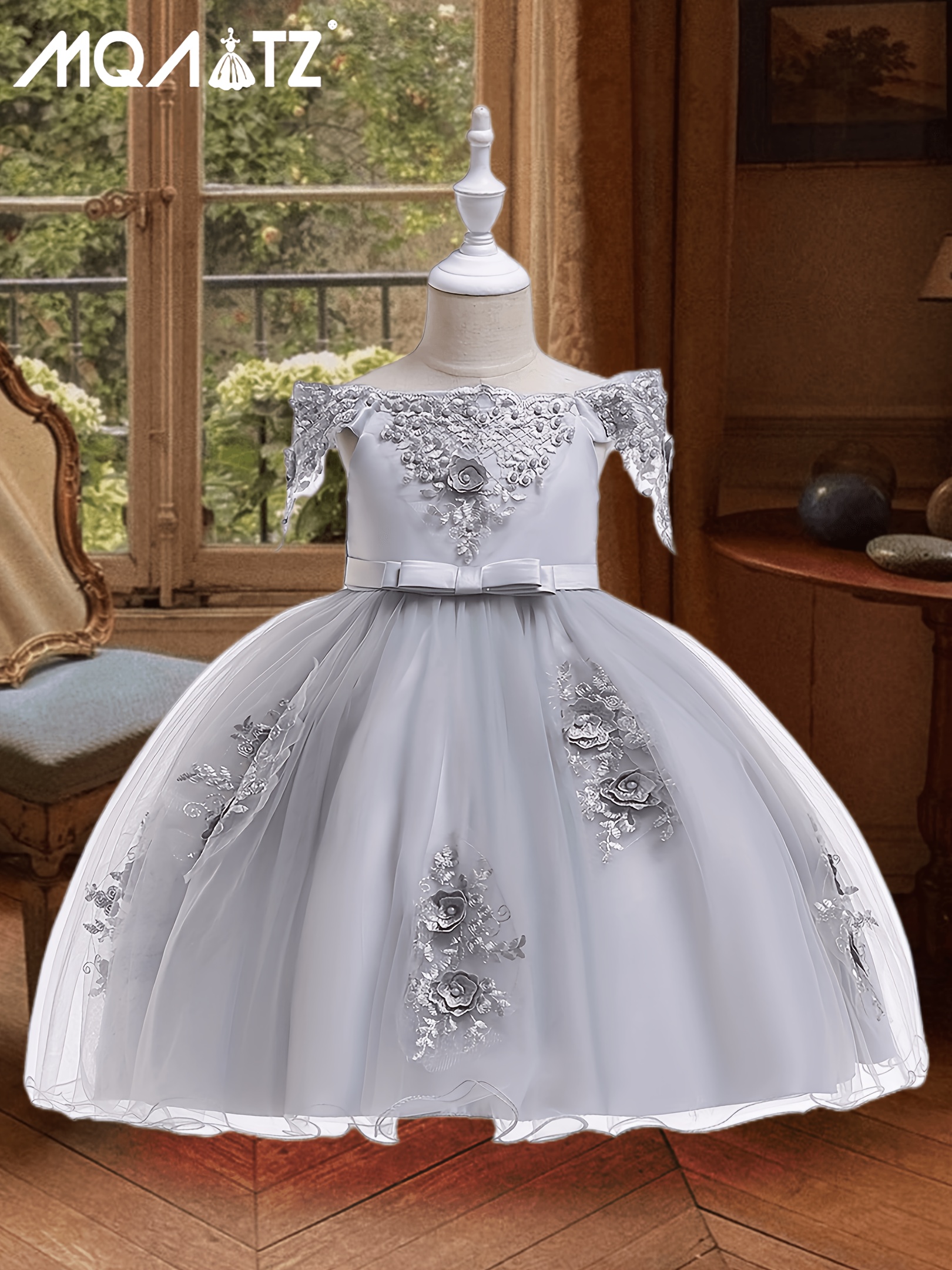 Vestido rosa para niñas, vestido tutú de fiesta de cumpleaños para niñas  florales con encaje bordado con lentejuelas y flores en 3D, vestido de  desfile, vestido de niña de las flores 