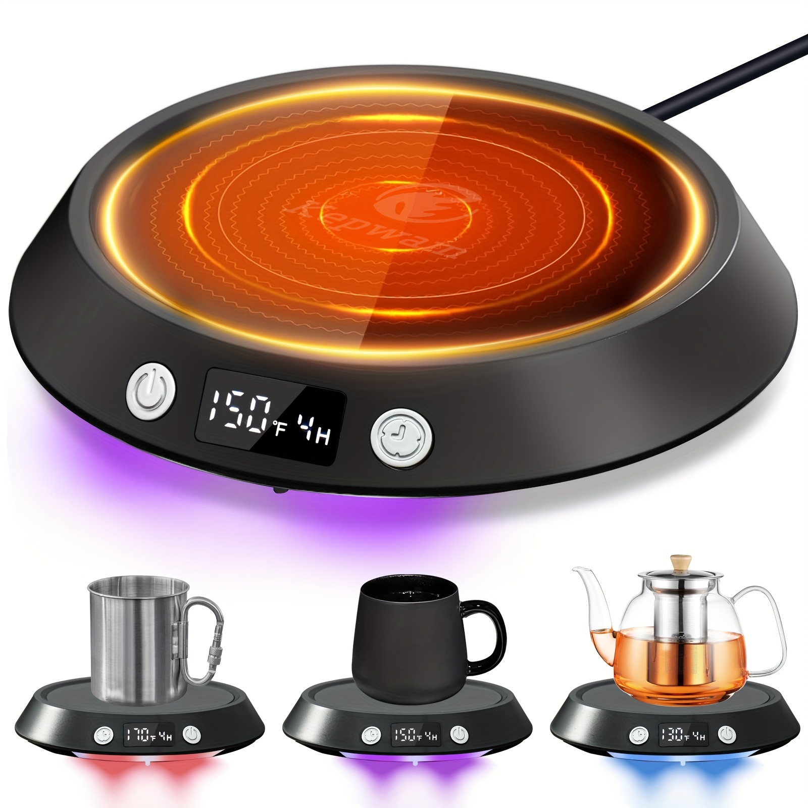 

Kepwam Coffee Mug Warmer - 55w Electric Coffee Warmer For Desk 3 Temp Settings & 2-9 Timer Smart Cup Warmer For Desk Candle Warmer Plate With Led Lights Beverage Tea Milk Warmer For Home & Office