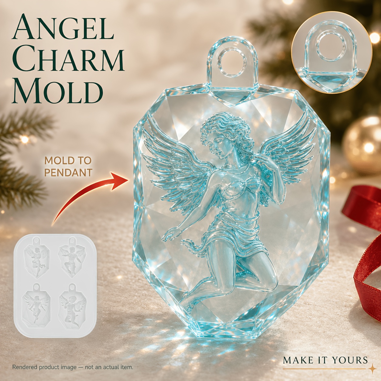 Image of Resin Silicone Mold 4 3d Pendant Silicone Mold For Epoxy Resin Jewelry Making, Gemstone Shape With Hanging Hole, Diy Necklace Charm Casting Mold