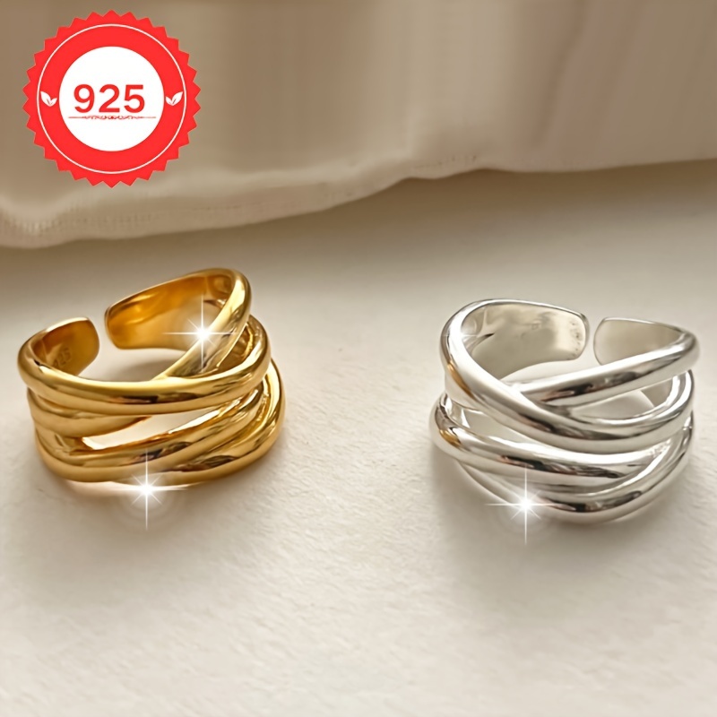 S925 Silver Layered Wrap Open Adjustable Ring