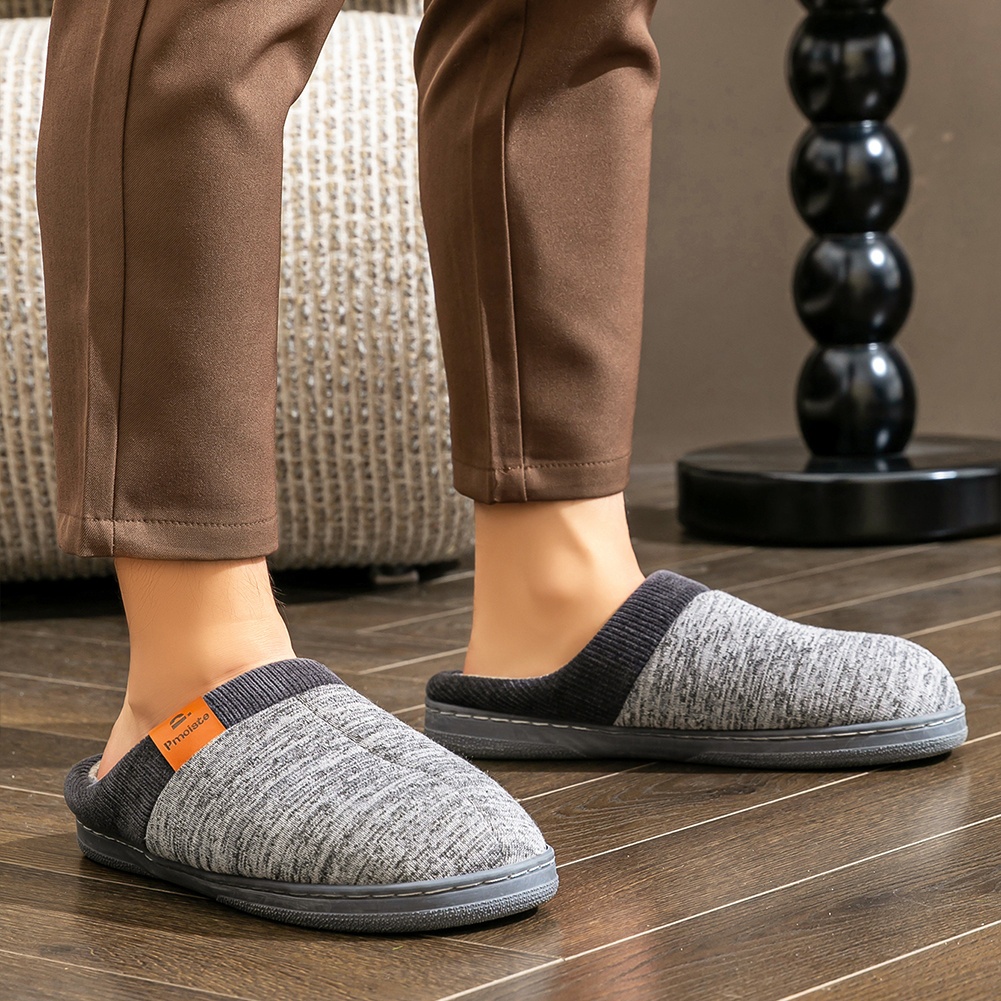 PMOISTE Heren Slip-On Memory Foam Slippers - Warme Winter Binnen/Buiten Huis Schoenen met Ondersteuning & Gevulde Binnenzool, Grote Maat (US 10-14) - Zacht Stoffen Bovenwerk & TPR Zool