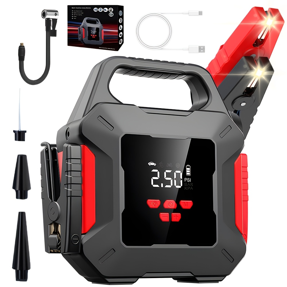 TEMU 12v Car Emergency Jump Starter 9000a , Car Battery Booster 25000mah, Jump Starter With Led Light And Lcd Screen (suitable For All Gasoline Or