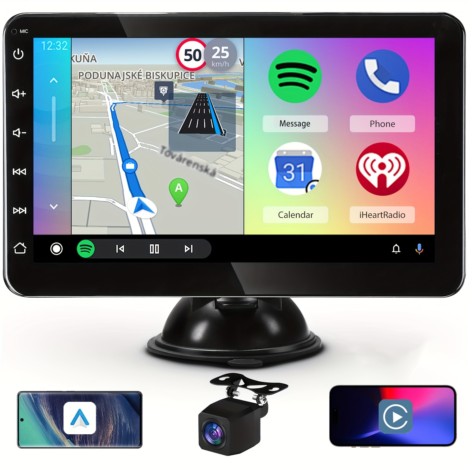 

7in Fhd Portable Wireless Car Stereo, Touch Screen & Auto, Wireless Screen With Rear Camera, Touchscreen, Fm Tuner, Voice Control