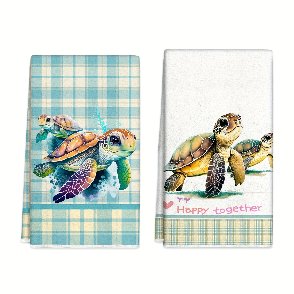 

2pcs, Hand Towels, Summer Theme cute Sea Turtle Plaid Printed Dish Towels, Ultra-fine Microfiber Contemporary Absorbent Dish Cloths, Tea Towels For Cooking, Baking, Housewarming Gift