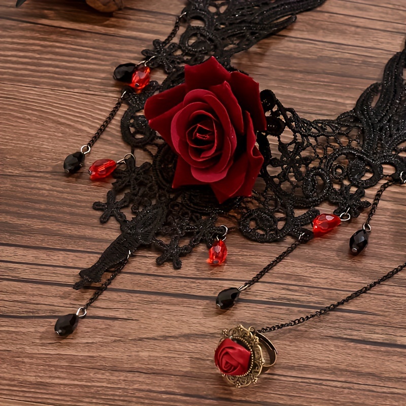 2pcs Gothic Punk Style Openwork Lace Flower Set