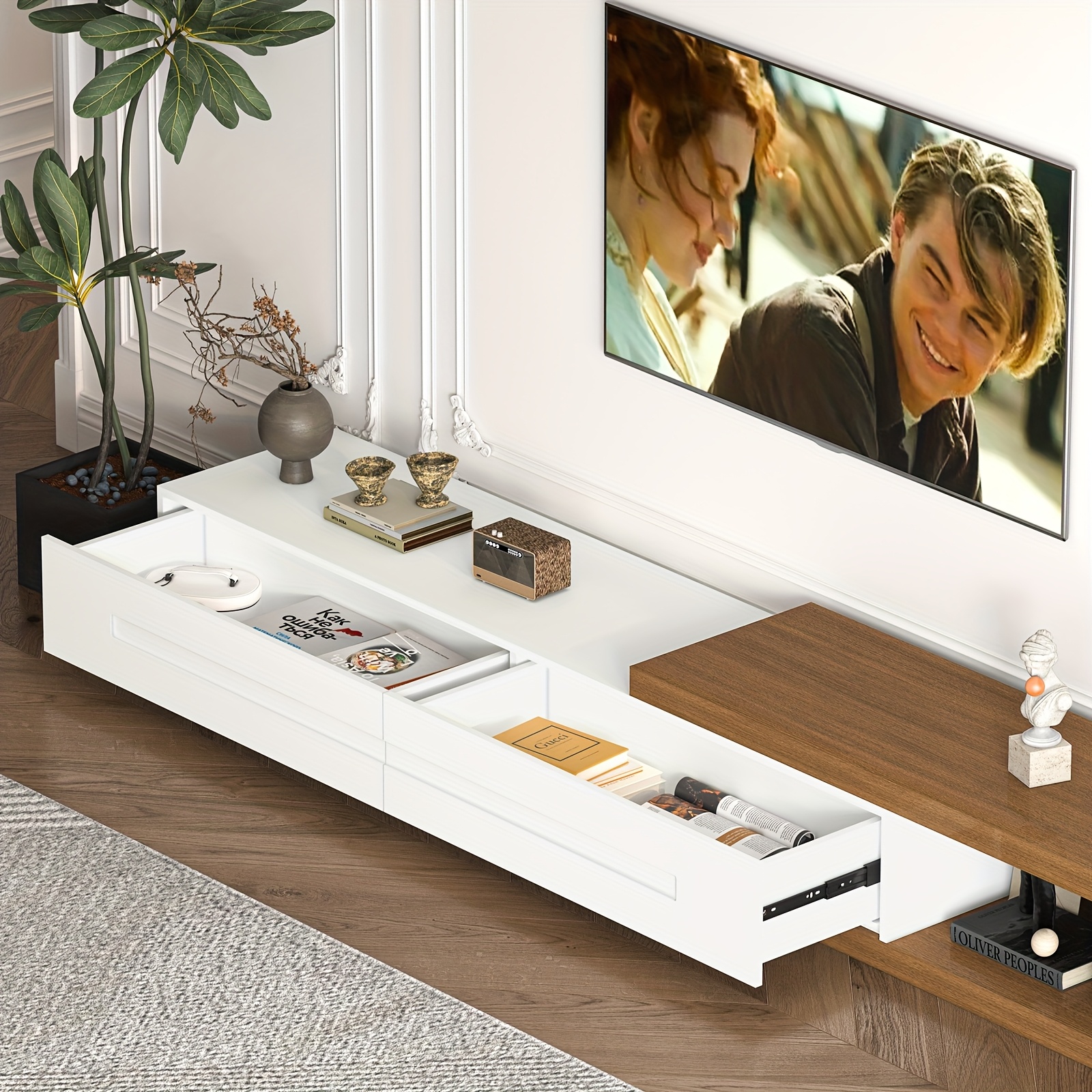Modern Extendable & Reversible TV Stand for TVs up to 120" - Walnut Finish