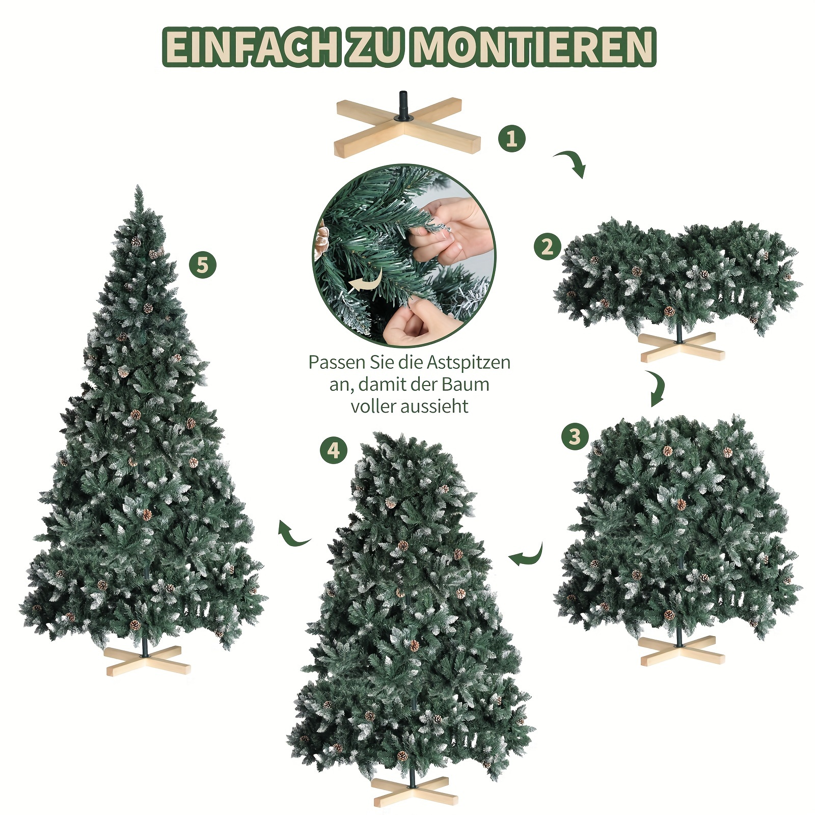 Christmas Tree, Pine Cone Snowflake Christmas Tree, 150-270cm, Artificial Christmas Tree, Easy to Assemble, Christmas Decoration, Christmas Gift (without Lights), Seasonal Display, Festive Decor, Elegant Holiday, Festive Style, Durable Plastic