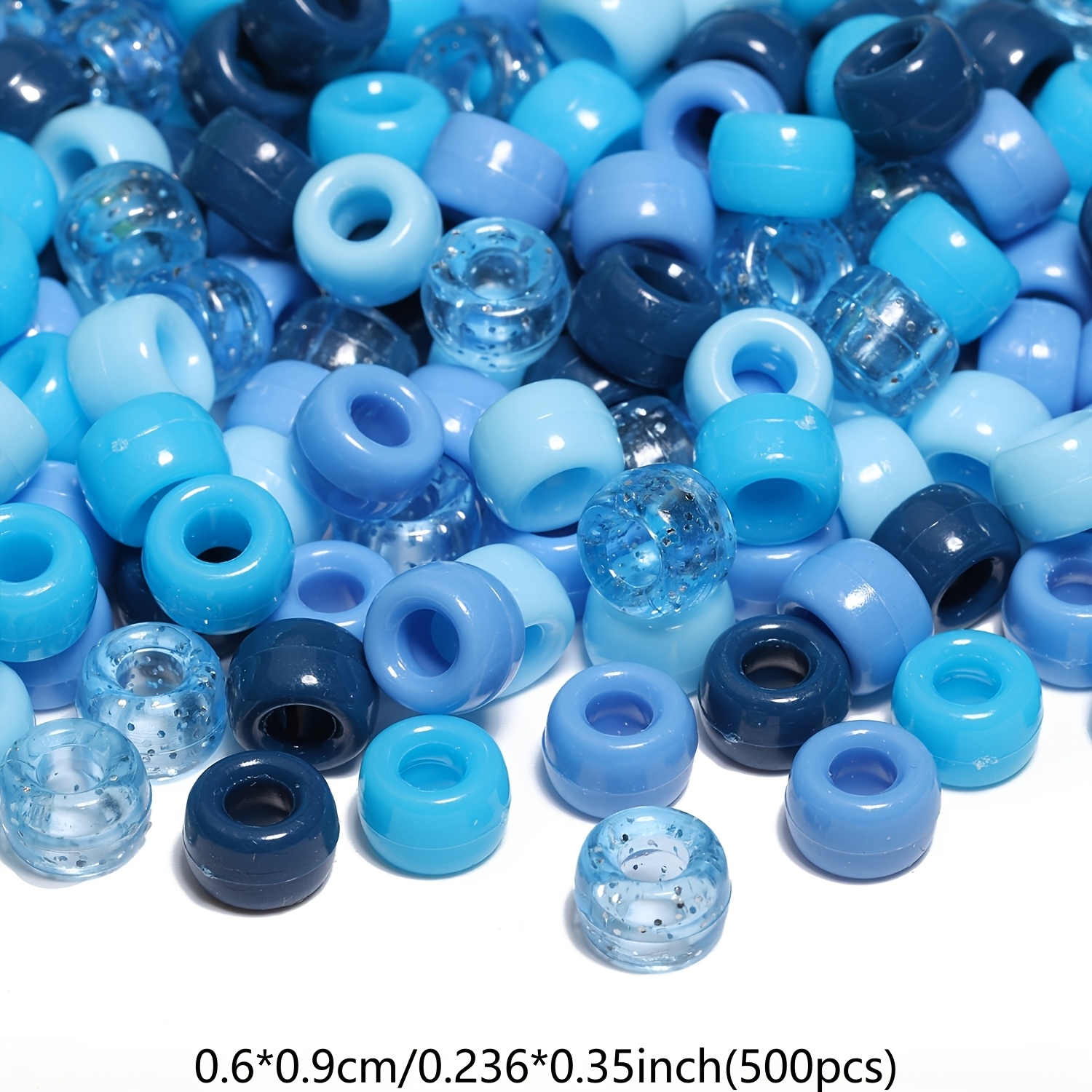 TEMU 500pcs 6x9mm Random Blue Colors Kandi Beads Pony Beads Hair Beads Spacer Beads For Jewelry Making Bracelets Necklace Additions