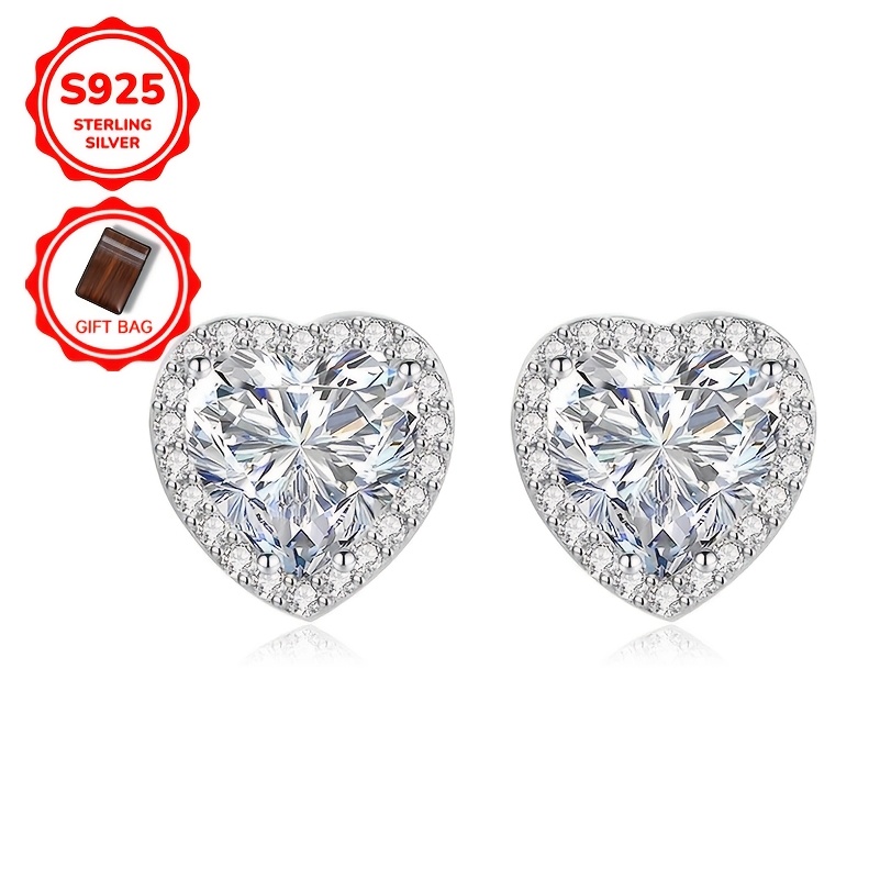 Image of 925 Sterling Silvery 8mm Zirconia Prong Setting Chic Hypoallergenic Stud Earrings For Women Engagement Party Jewelry Gift