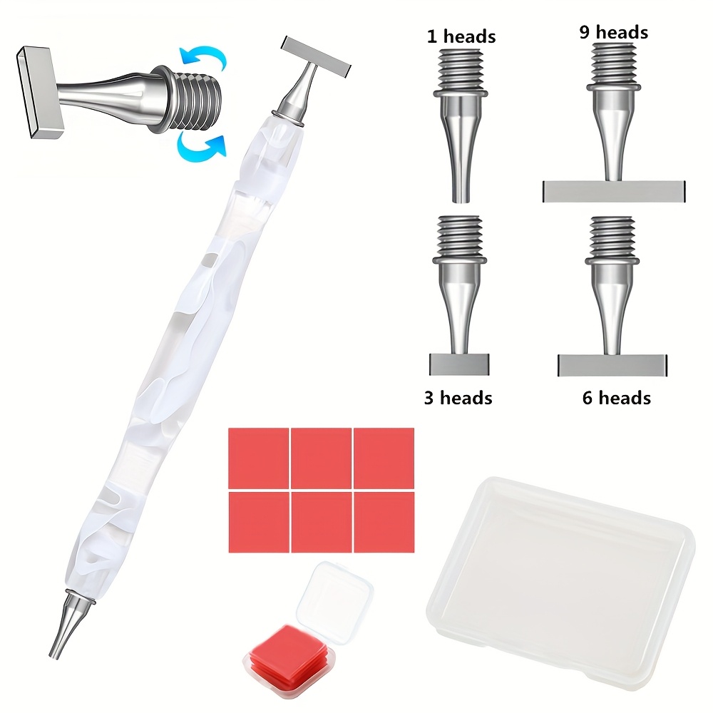 Image of Diamond Painting Pens Kit, Stainless Steel Tips & Resin Drill Pen With Clay- Lovers & Beginners, (1pc Resin Pen + 4pcs Threaded Pen Tips With Storage Box + 6pcs Glue With Storage Box)