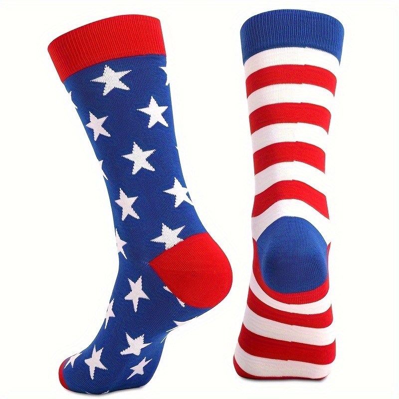 

/4 Pairs Boy's American Flag Print Socks, Trendy Asymmetrical Socks For Autumn And Winter