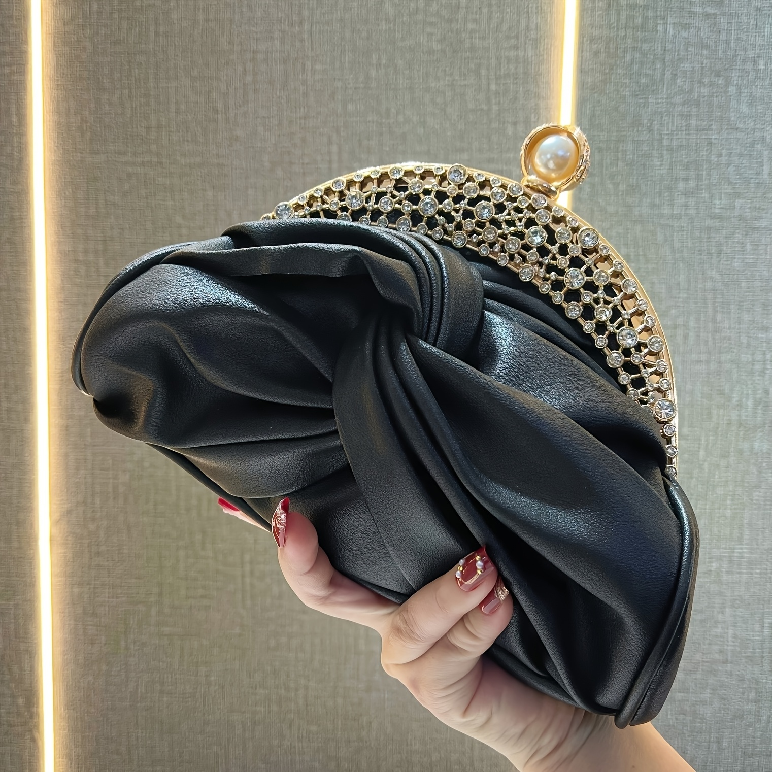 Elegant White Mini Clutch with Golden Rhinestone Crown, Removable Shoulder Strap, and Pearl Accents - Perfect for Evening Parties, Banquets, and Special Occasions, Ladies' Handbag