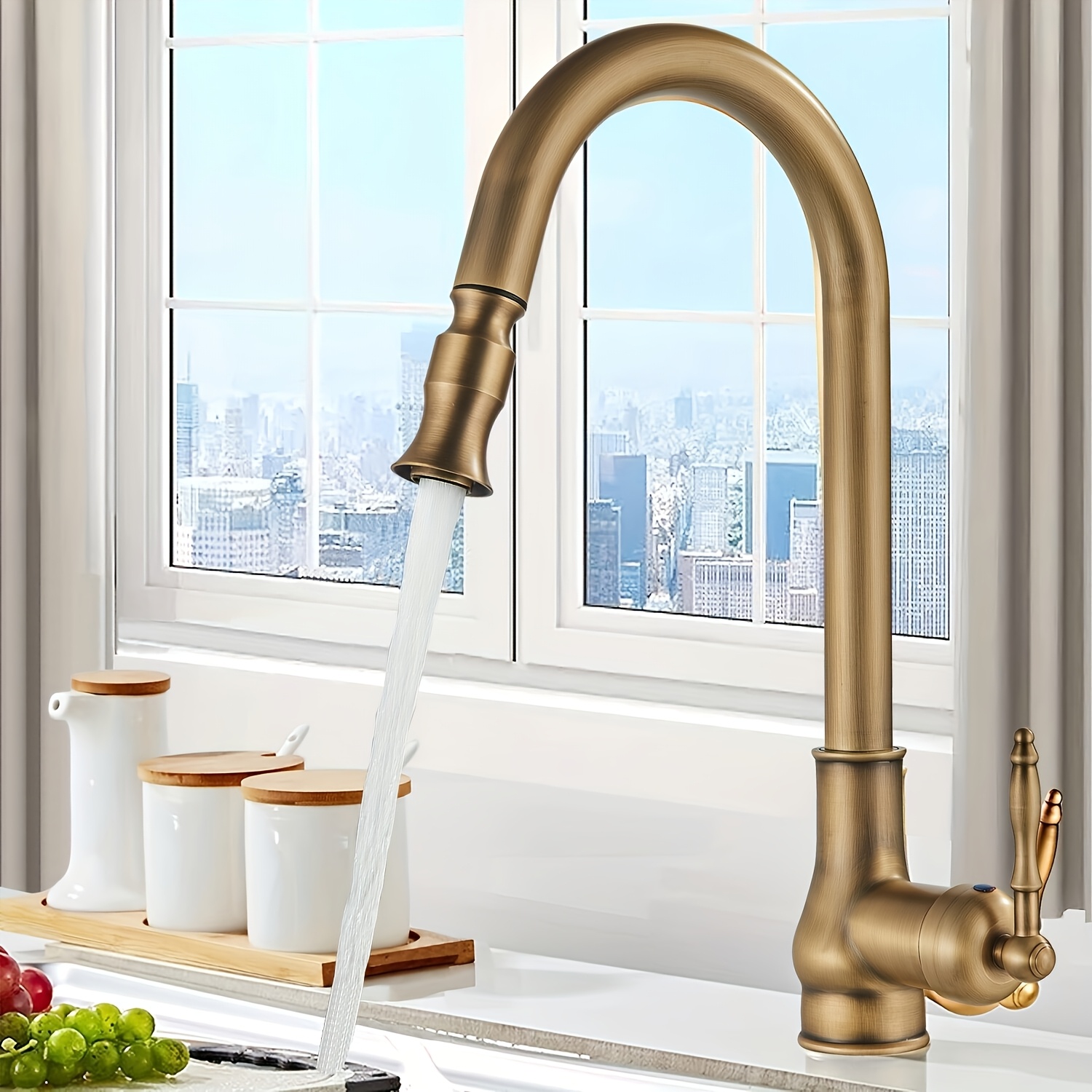 Image of Country House Kitchen Tap 360° Rotatable Kitchen Sink Mixer Tap Single Lever Mixer Tap Sink Tap With Ceramic Handle Made Of Brass