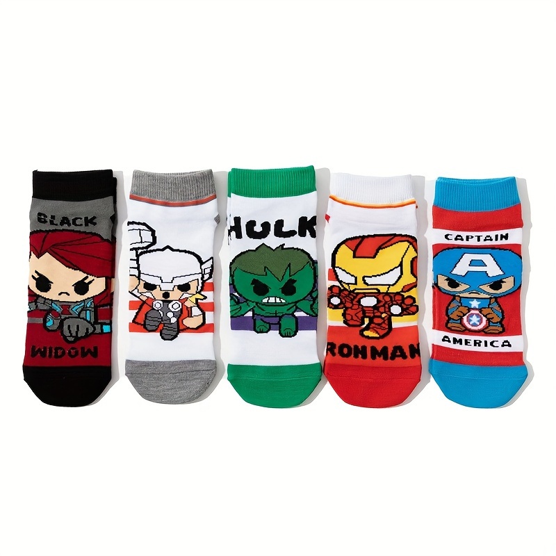 

5 Pairs Of Unisex Novelty Cartoon Superhero Low Cut Ankle Socks, Cotton Comfy Breathable Socks, For Men Women All Seasons Wearing