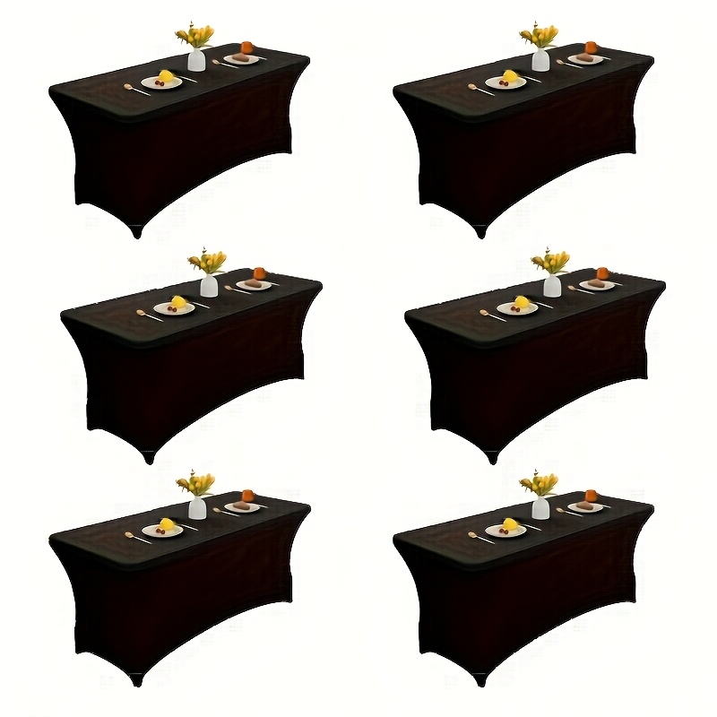 TEMU 6pcs Full Cover Elastic Table Runner, Polyester Washable Tablecloth, Spandex Table Runner, Wedding, Birthday, Party Round Elastic Tablecloth, Wedding Decoration Christmas
