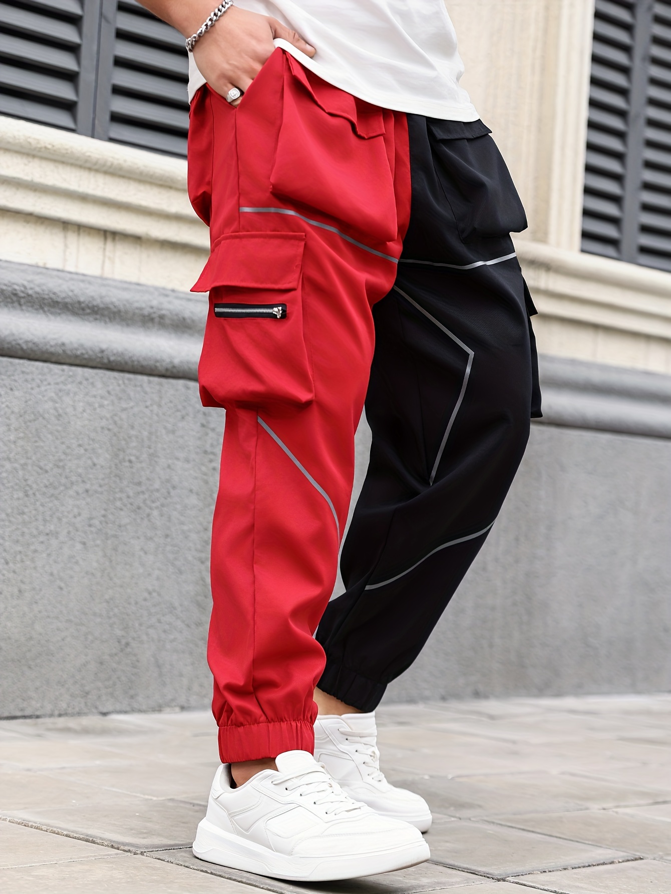 plus size men's reflective binding drawstring waist jogger