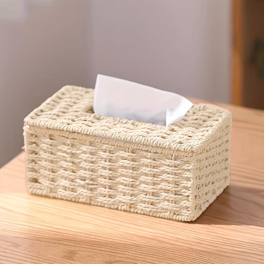 Taschentuchbox-Abdeckung Aus Natürlichem Rattan, Weiß – 14 X 14 X 14 Cm, Für Badezimmer, Wohnzimmer & Mehr