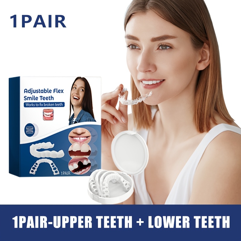 

1-pair Set - White Denture Veneer Set - Soft, Adjustable Upper And Lower Denture Components, Instantly Improve Tooth , Large Gap, Teeth, Or Slight Misalignment, Instantly Give You A Smile