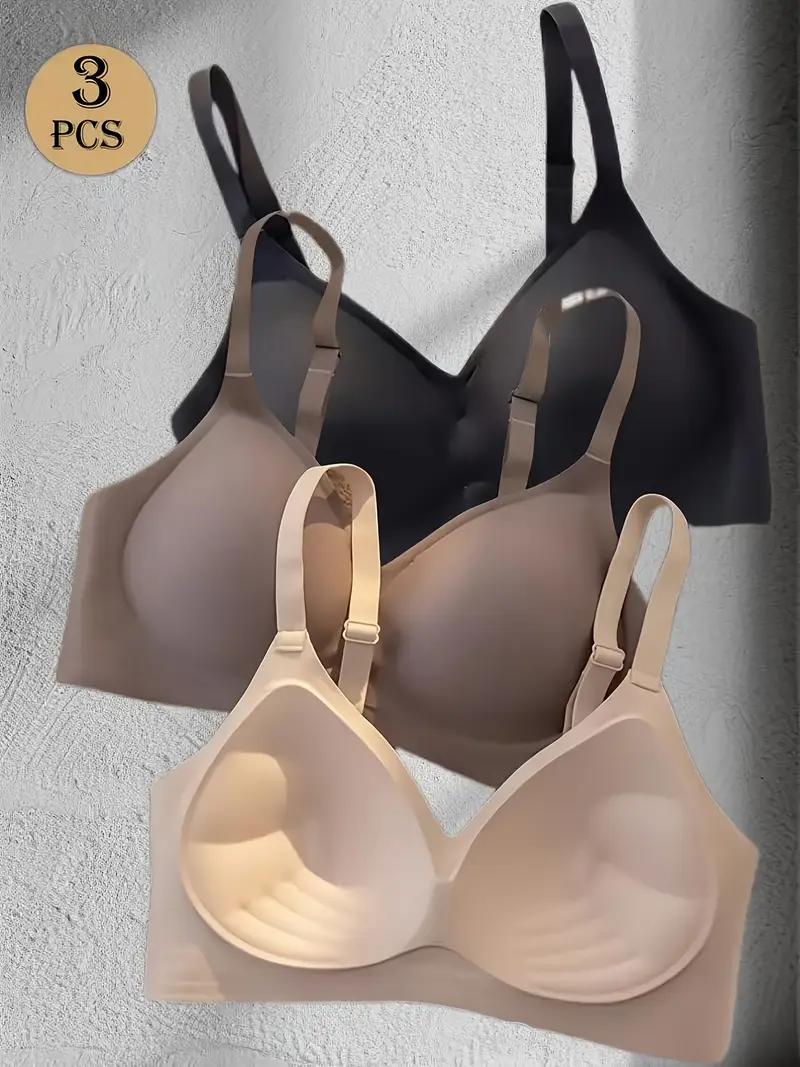 3pcs womens wireless push up bras set seamless t shirt style with palm support medium lift non removable pads soft nylon spandex blend thin straps black beige ideal for daily wear special occasions Product details 0