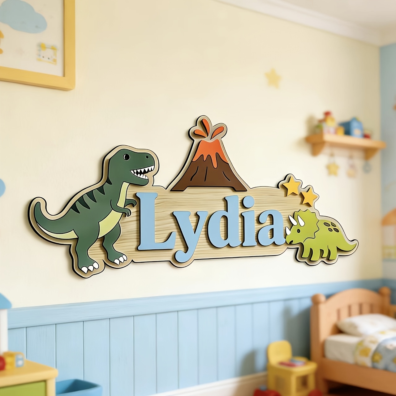 TEMU Custom Product - 1pc Customizable Name Plate, Door Plate, Decorative Plate With Adhesive Backing For , Multiple Colors , Featuring Dinosaur And