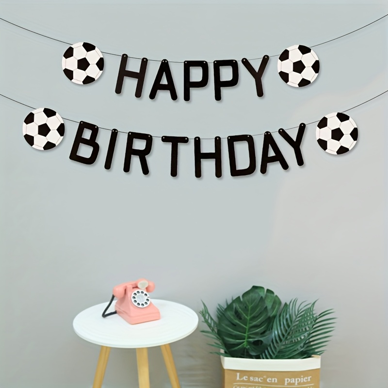 Image of 1pc Happy Birthday Soccer Football Banner, Sports Themed Birthday Party Soccer Banner, Boy's Birthday Party Home Background Decoration Supplies