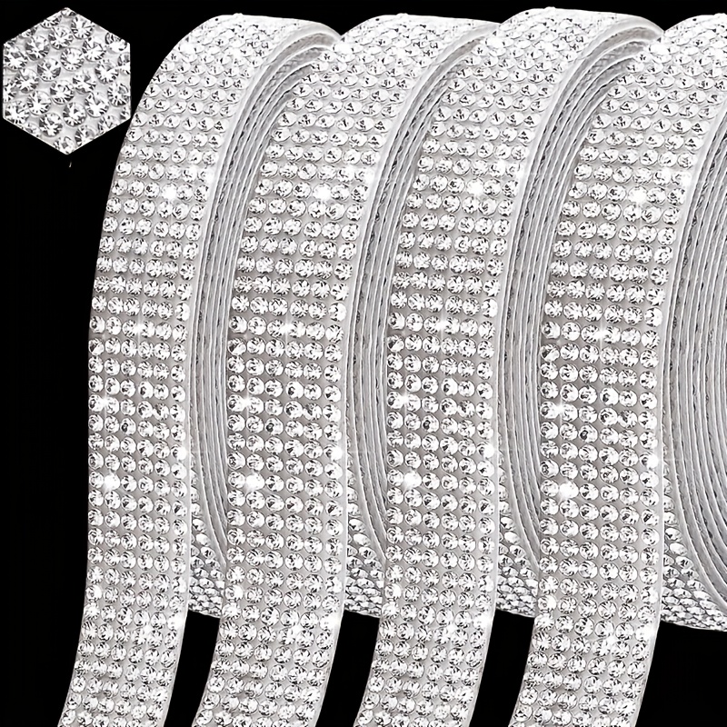 TEMU 4 Rouleaux de Bandes de en -Adhésives - Rouleaux d'Autocollants Lumière Glacée Diamant - Ruban de Satin Blanc Argenté - Fête d'Anniversaire de