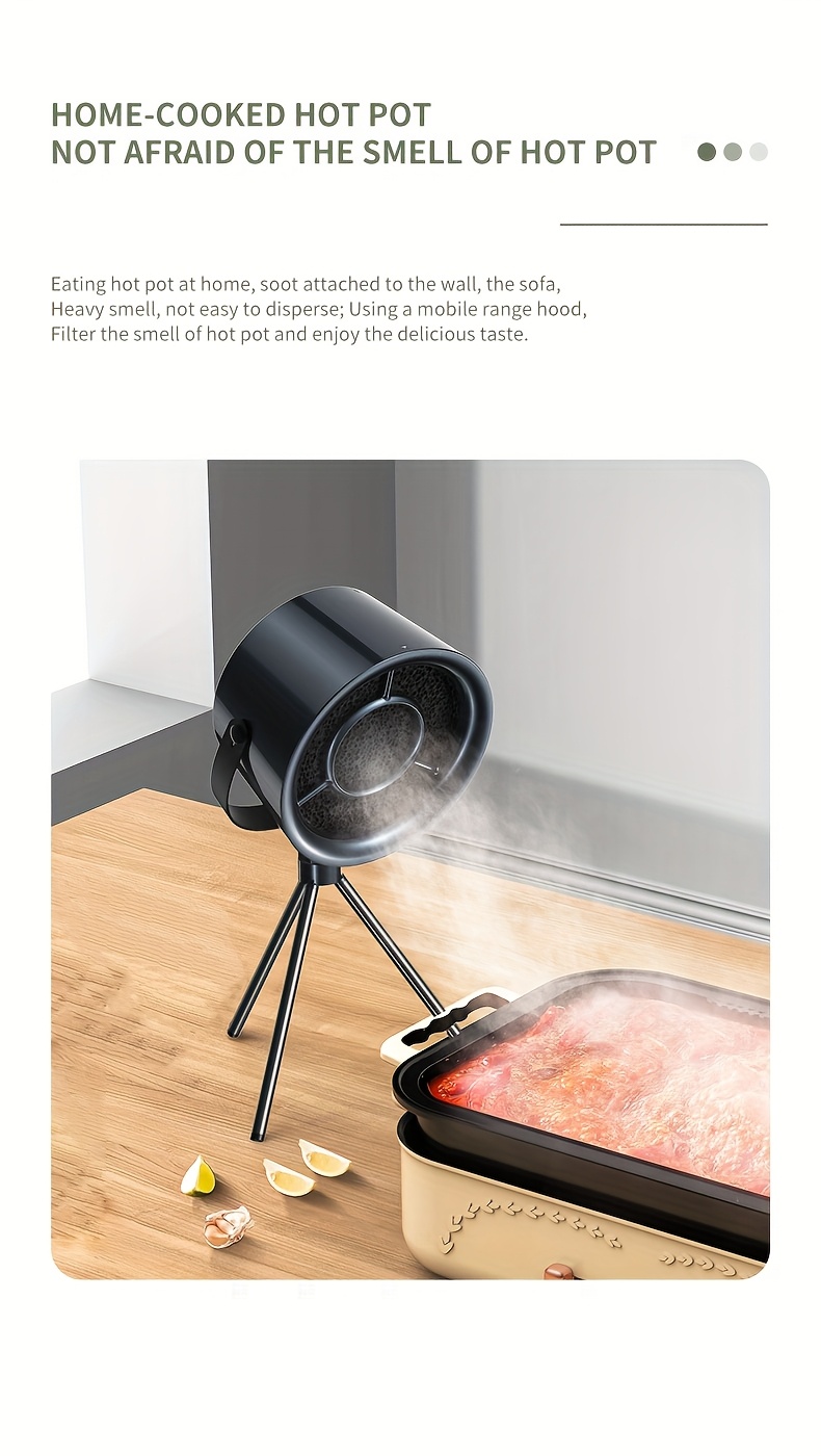 exhaust hood, portable with three speed settings, removable filter for oil absorption, mini fan suitable for indoor hot pot and bbq,   with 5/12/22 filters Product details 7