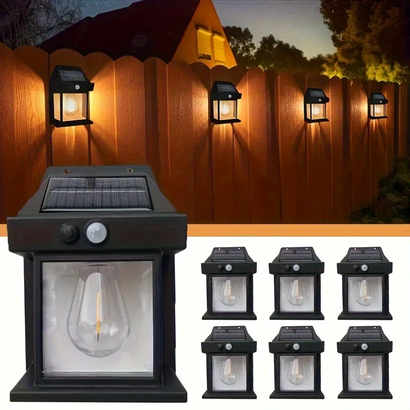 

6pc 3-mode Solar Wall Lantern - Street & Area Lighting With Motion Sensor, Auto , Clear Panel, And Energy- Design For Outdoor Porch, Entryway, And Front Door