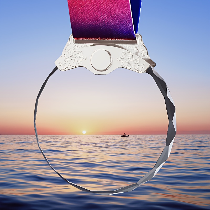 TEMU 1pc Customizable Exquisite Crystal Medal - Available In Golden, Silvery, And Bronze, Personalized Diy Souvenir, Customizable With Colored Images