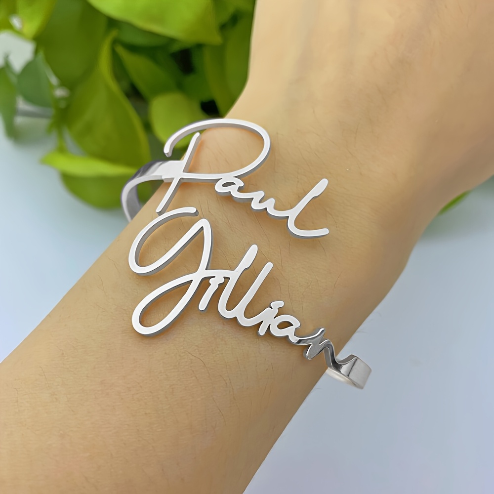 TEMU Bracciale Personalizzato in Acciaio Inossidabile a con Nomi, Bracciale con Due Nomi in e in , Bracciale per Coppie, Personalizzato, Regalo di