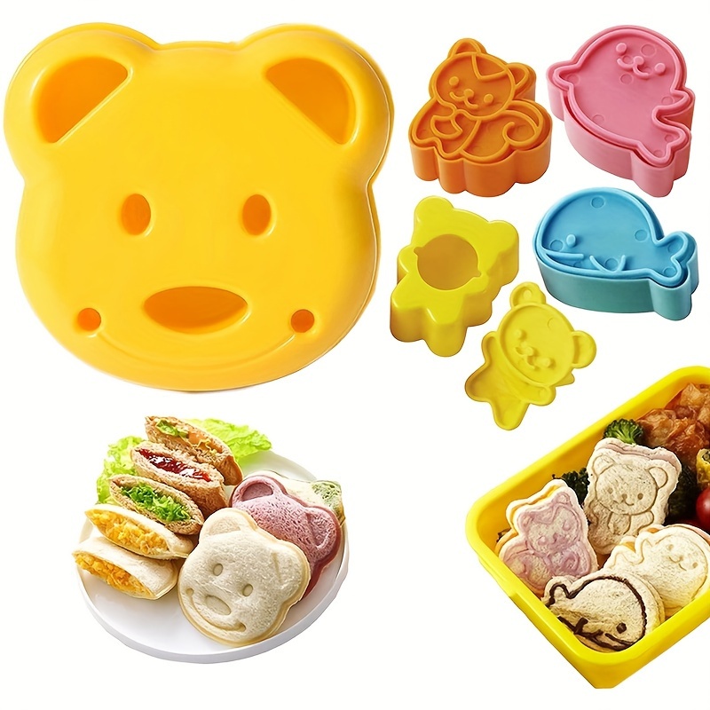 

5pcs Plastic Sandwich Cutters, Mini Cartoon Bear, Squirrel, Sea Dog, Bread Knife, Bento Lunch Baking Mold, Assorted Colors, Animal Themed Kitchen Tool For Kids