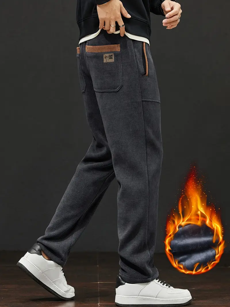 mens casual straight leg fleece lined pants detail - Temu mens casual straight leg fleece lined pants detail - Temu