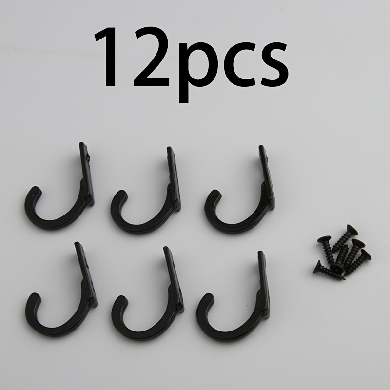 E-shop 12-teiliges Set schwarze Kleiderhaken, 6 Kleiderhaken + 6 schwarze 2x8 Mini-Schrauben, einfach zu installierendes Haken-Set für Zuhause, Hotel,