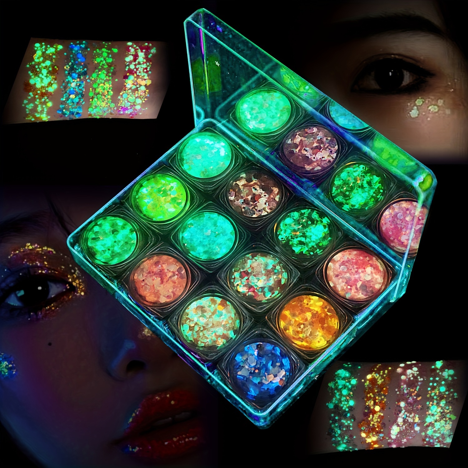 

Luminous Glitter Sequins- 12 Colors Glow In The Dark Self Adhesive Uv Chunky Glitter Sequins For Nail Art Decoration Hair Eyeshadow Carnival Party Makeup