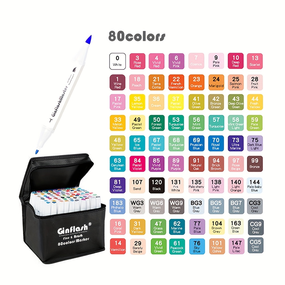 TEMU Ginflash Brush & Fine Tip Art Markers Brush Pen Sketch Based Markers Tipped Drawing Art Supplies