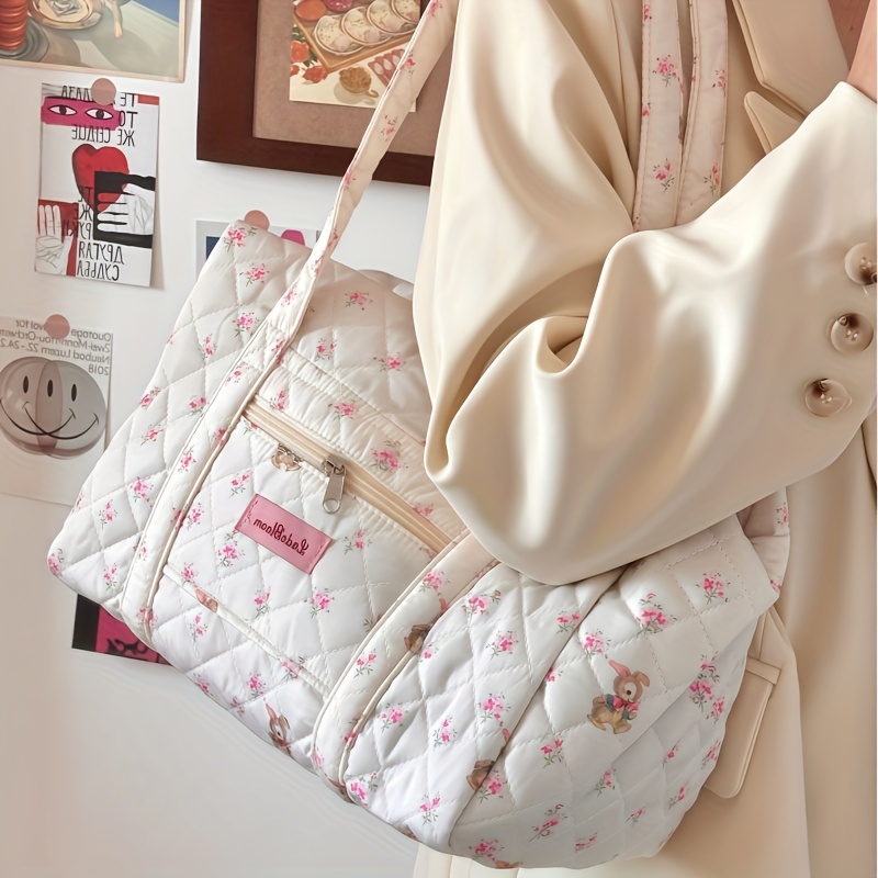 バッグ flower wave quilting tote (white) flower wave quilting tote (khaki) – POPPY