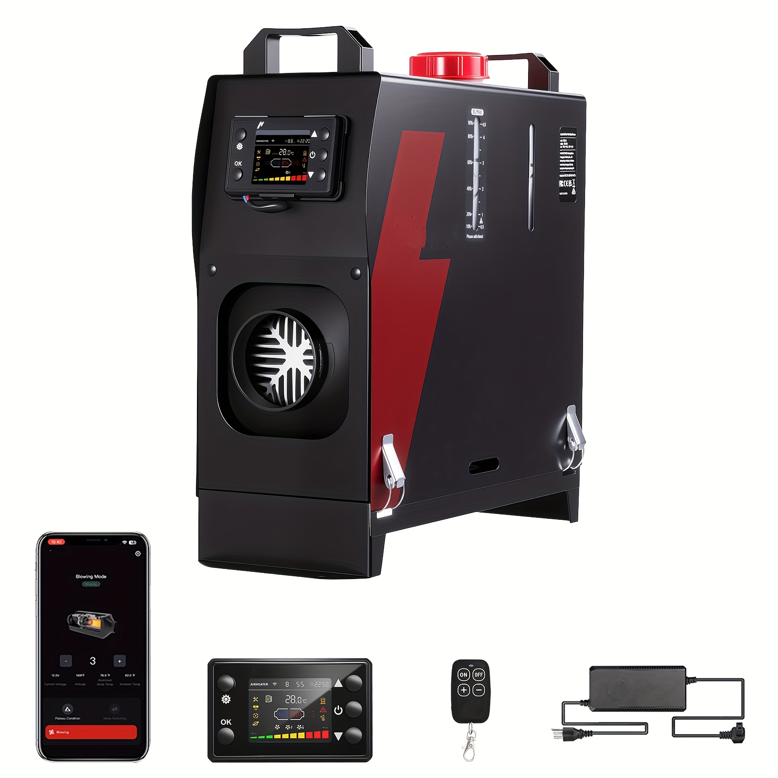 Aufun 8KW Diesel Heater, 12V Lucht Diesel Heater Auto Heater Diesel Heater met Afstandsbediening, LCD Schakelaar voor Auto RV Boten Vrachtwagen Camper Bus (Rood met LCD Afstandsbediening