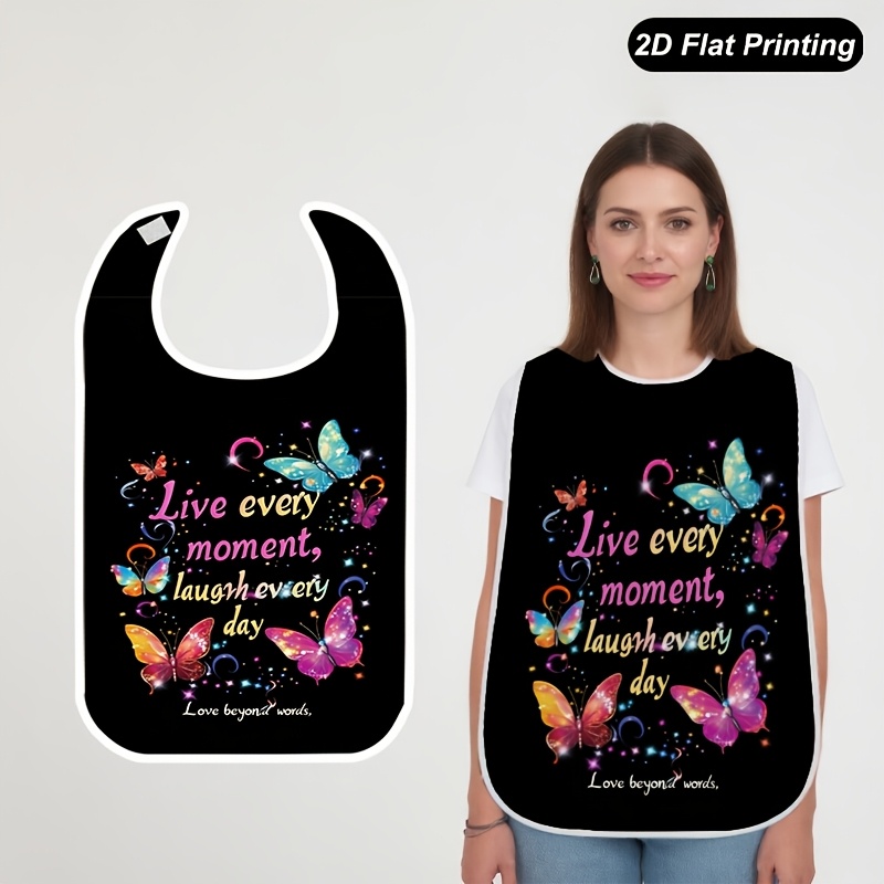 TEMU 1pc 1pcs Suitable For Adults & Seniors Tape Closure Bib Apron - 2d Flat Print Anti-scatter Bib With Adhesive Closure, Lightweight Breathable